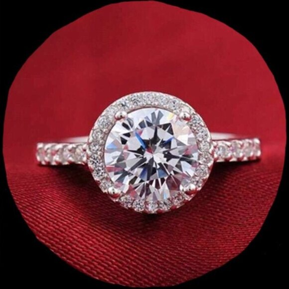 Sterling silver halo CZ ring - Picture 2 of 4